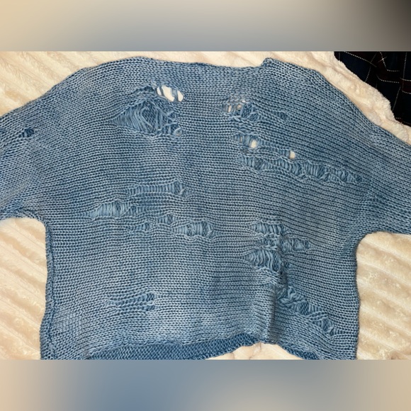 R13 Distressed Boyfriend Crewneck Sweater in Indigo Blue Size XS - Picture 7 of 13